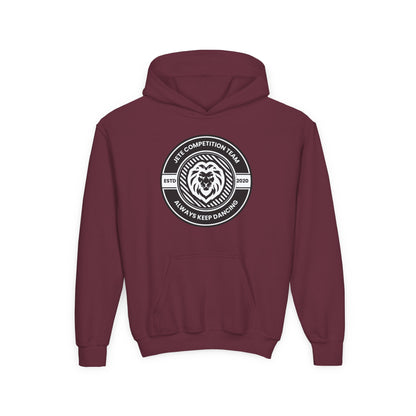 "Jeté Competition Team - Always Keep Dancing" Youth Hooded Sweatshirt – Bold Collegiate Emblem Dance Graphic Hoodie for Kids and Teens