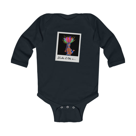 "Shake It Like a..." Infant Long Sleeve Bodysuit – Carnival-Inspired Samba Dancer Graphic Baby Outfit for Dance-Loving Families