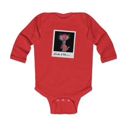 "Shake It Like a..." Infant Long Sleeve Bodysuit – Carnival-Inspired Samba Dancer Graphic Baby Outfit for Dance-Loving Families