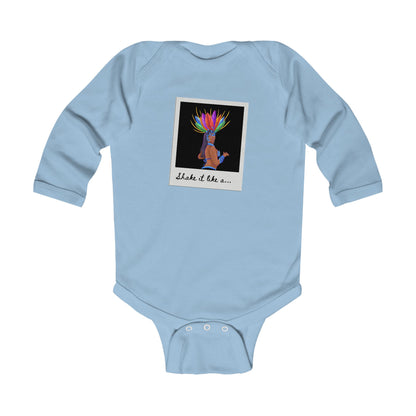 "Shake It Like a..." Infant Long Sleeve Bodysuit – Carnival-Inspired Samba Dancer Graphic Baby Outfit for Dance-Loving Families