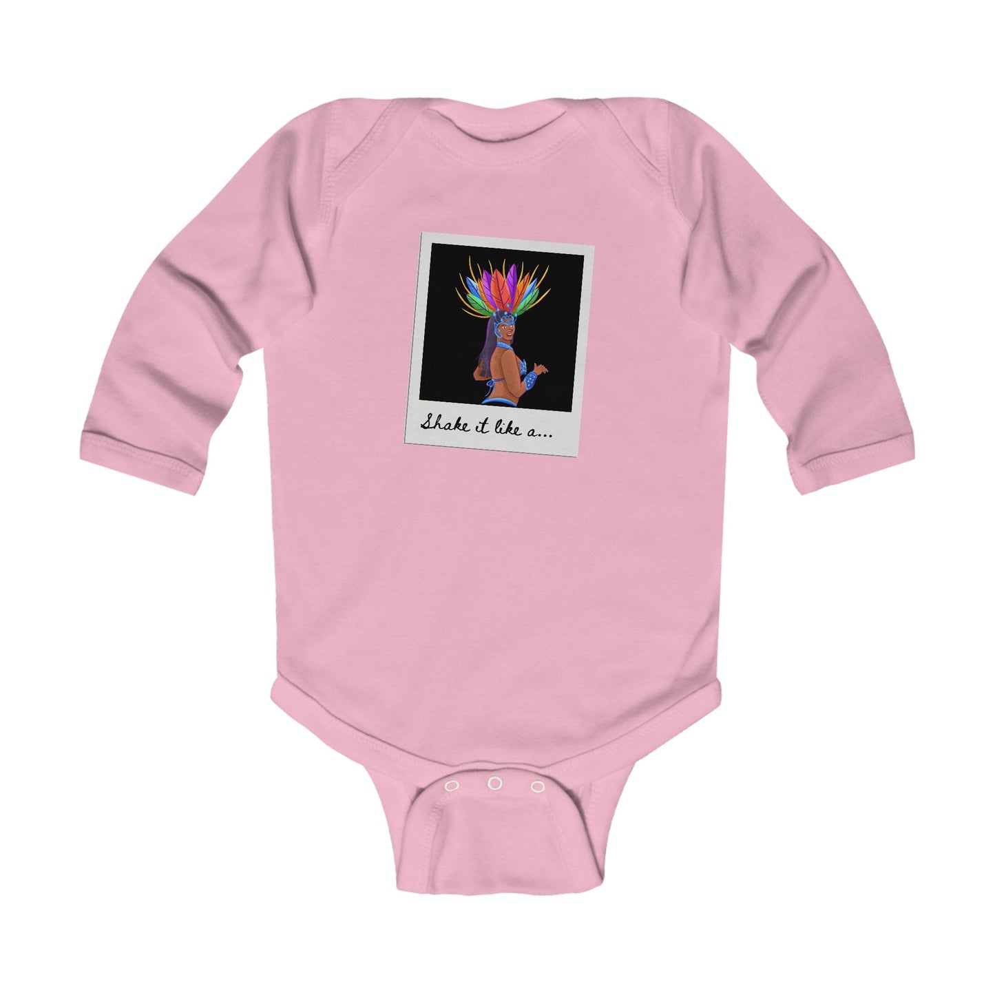 "Shake It Like a..." Infant Long Sleeve Bodysuit – Carnival-Inspired Samba Dancer Graphic Baby Outfit for Dance-Loving Families