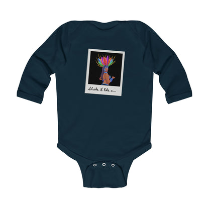 "Shake It Like a..." Infant Long Sleeve Bodysuit – Carnival-Inspired Samba Dancer Graphic Baby Outfit for Dance-Loving Families