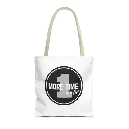 "One More Time is a Lie" Dance Tote Bag – Bold Emblem Graphic Canvas Bag for Dancers, Rehearsals & Everyday Use