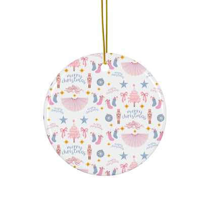 Soft "Nutcracker Ballet" Ceramic Ornament – Pastel Christmas Tree Decoration with Whimsical Holiday Ballet Design (Ceramic Keepsake for Dancers & Nutcracker Lovers)