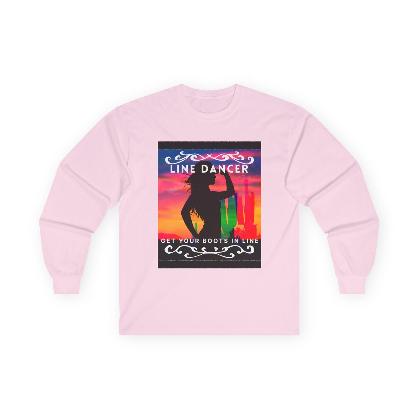 "Line Dancer, Get Your Boots in Line" Western-Inspired Graphic – Unisex Long Sleeve Dance Tee