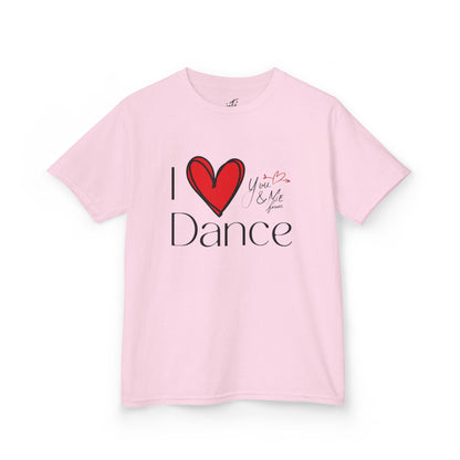 "I Love Dance" Youth Short Sleeve Tee – Hand-Drawn Heart & Note Graphic Dance Lover T-Shirt