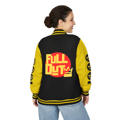 Full Out Premium Collection Letterman Jacket – Unisex Heavyweight Varsity Jacket with "Full Out" Back Graphic and "Crew" Front Design