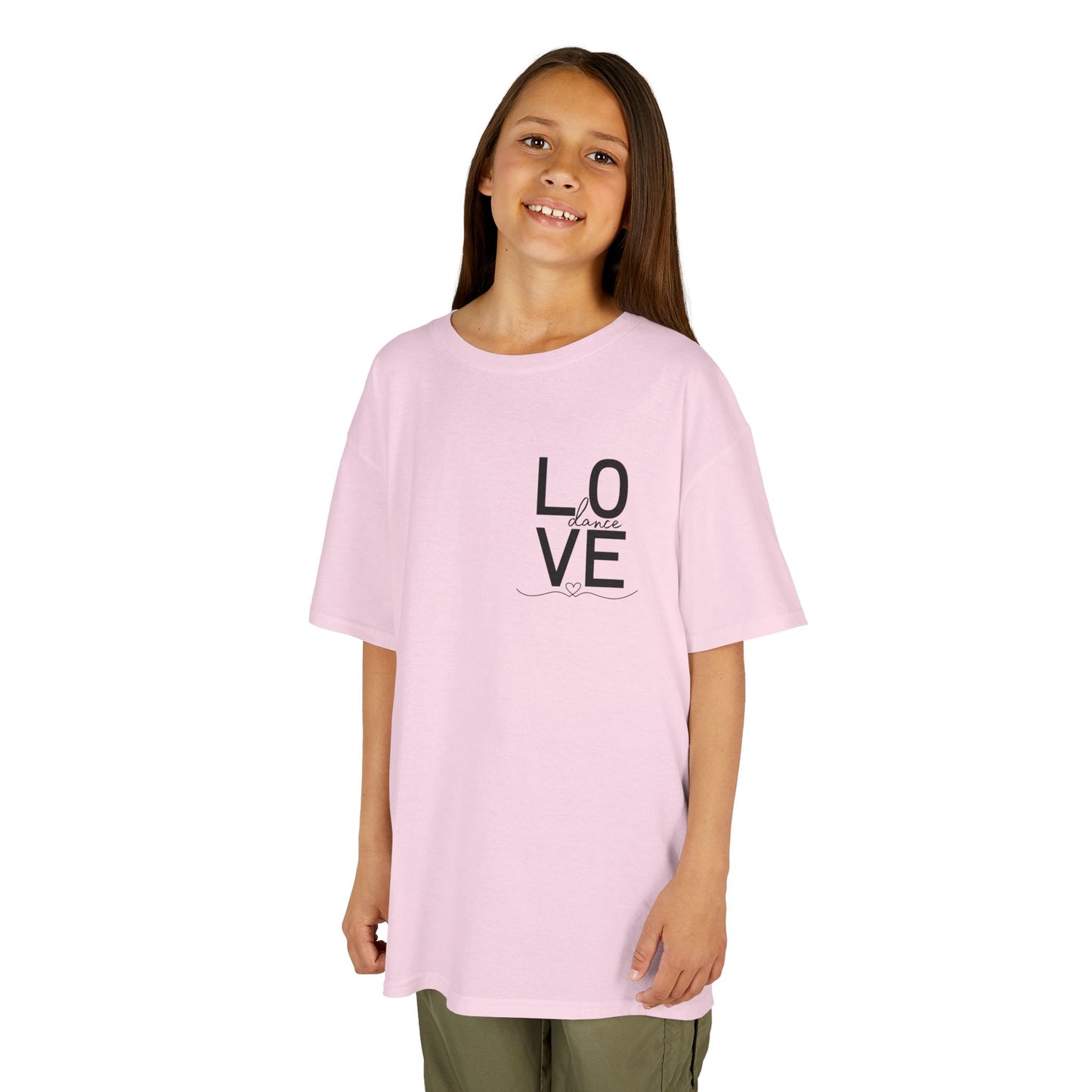 "LOVE Dance" Youth Short Sleeve Tee – Script Letter Graphic Dance Lover T-Shirt