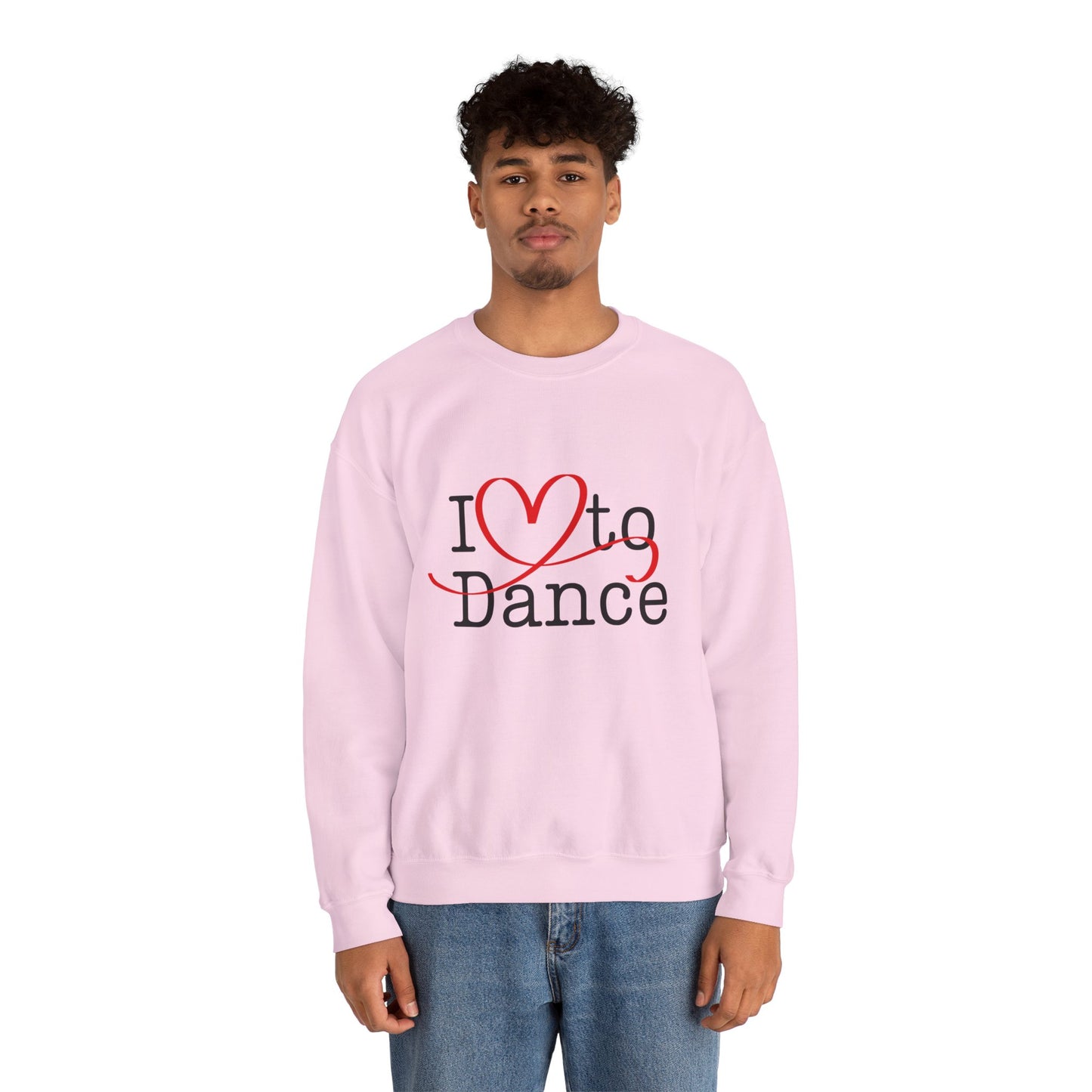 "I Love to Dance" Unisex Crewneck Sweatshirt – Dance Lover Gift with Hand-Drawn Heart Graphic