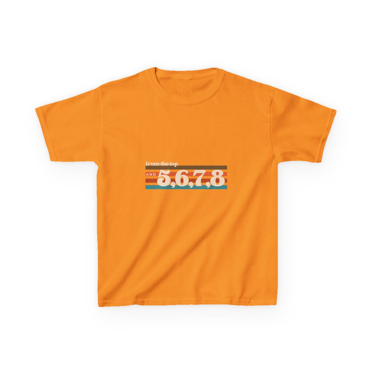 “From the Top and 5, 6, 7, 8” Youth Short Sleeve Tee – Retro Graphic Dance Shirt for Kids and Young Performers