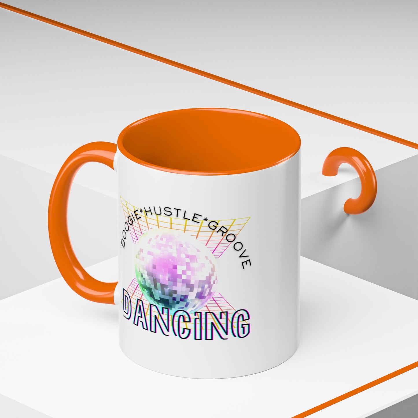 "Boogie, Hustle, Groove - Dancing" Disco Accent Coffee Mug – Fun Retro Dance Gift for Coffee Lovers