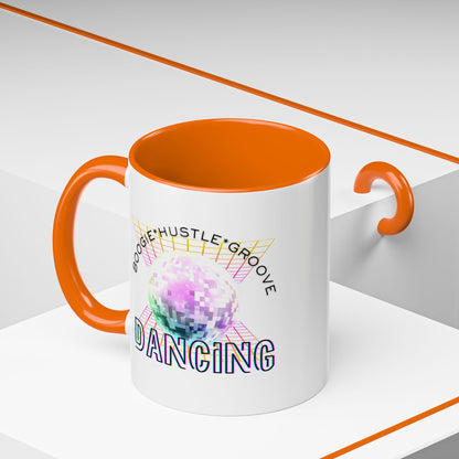 "Boogie, Hustle, Groove - Dancing" Disco Accent Coffee Mug – Fun Retro Dance Gift for Coffee Lovers