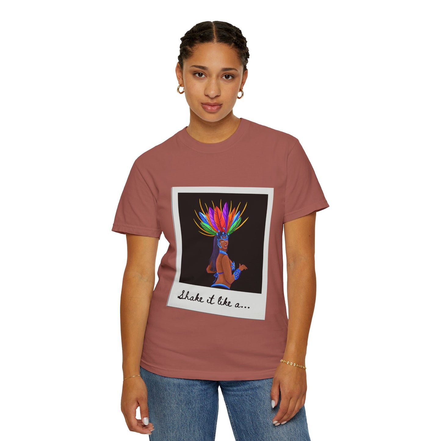 "Shake It Like a Samba Star" Unisex Garment-Dyed Dance T-Shirt – Bold Carnival-Inspired Graphic Tee for Dancers
