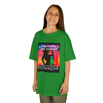 "Line Dancer – Get Your Boots in Line" Youth Short Sleeve Tee – Western-Inspired Country Dance Shirt for Kids