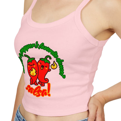 "What’s a Pepper’s Favorite Dance? Salsa!" Women’s Spaghetti Strap Tank Top – Cute Pepper Graphic | Funny Dance Pun Shirt for Dancers & Food Lovers