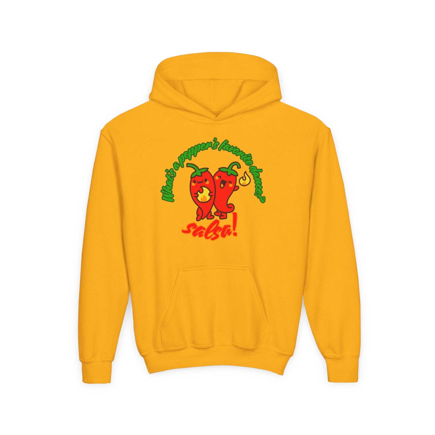 "What’s a Pepper’s Favorite Dance? Salsa!" Youth Hooded Sweatshirt – Funny Dance Pun Pepper Graphic Hoodie for Kids and Teens
