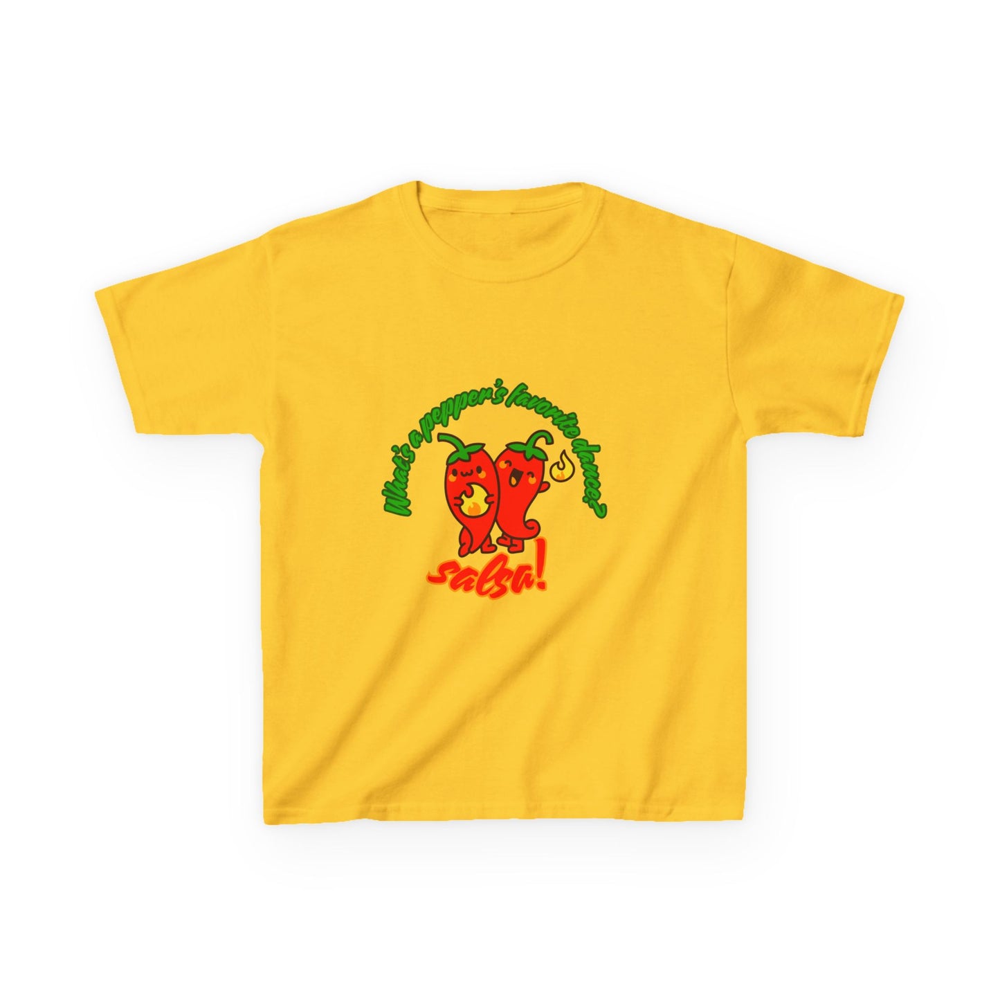 "What’s a Pepper’s Favorite Dance? Salsa!" Youth Short Sleeve Tee – Funny Dance Shirt with Cute Pepper Graphic for Kids