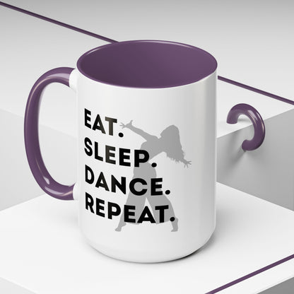 "Eat Sleep Dance Repeat" Accent Coffee Mug – Gray Dancer Graphic Ceramic Mug for Dance Lovers