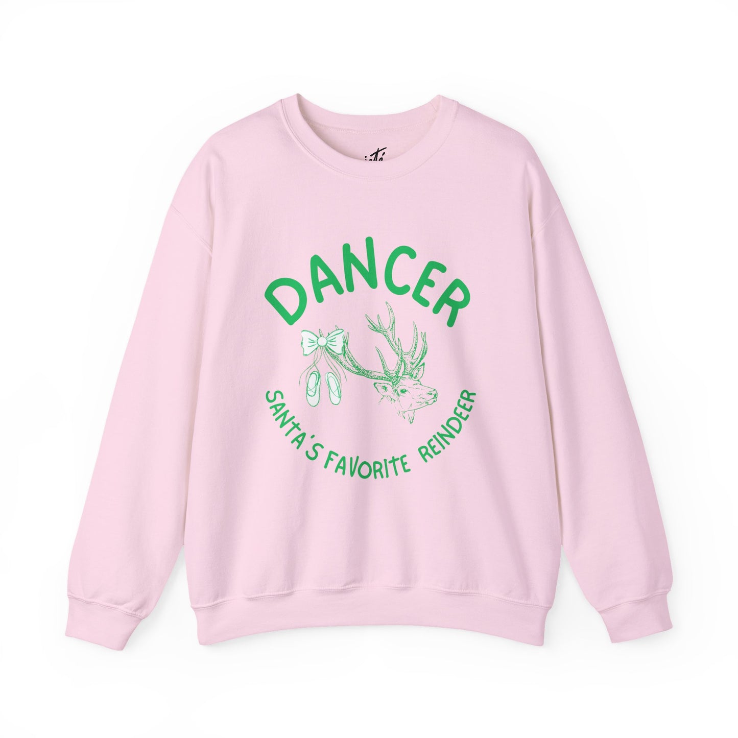 “Dancer, Santa’s Favorite Reindeer” ADULT SWEATSHIRT Unisex Heavy Blend Crewneck with Vintage Reindeer Graphic – Festive Christmas Dance Sweatshirt for Dancers & Holiday Events