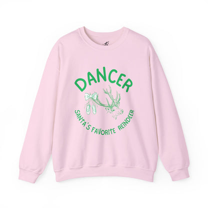 “Dancer, Santa’s Favorite Reindeer” ADULT SWEATSHIRT Unisex Heavy Blend Crewneck with Vintage Reindeer Graphic – Festive Christmas Dance Sweatshirt for Dancers & Holiday Events