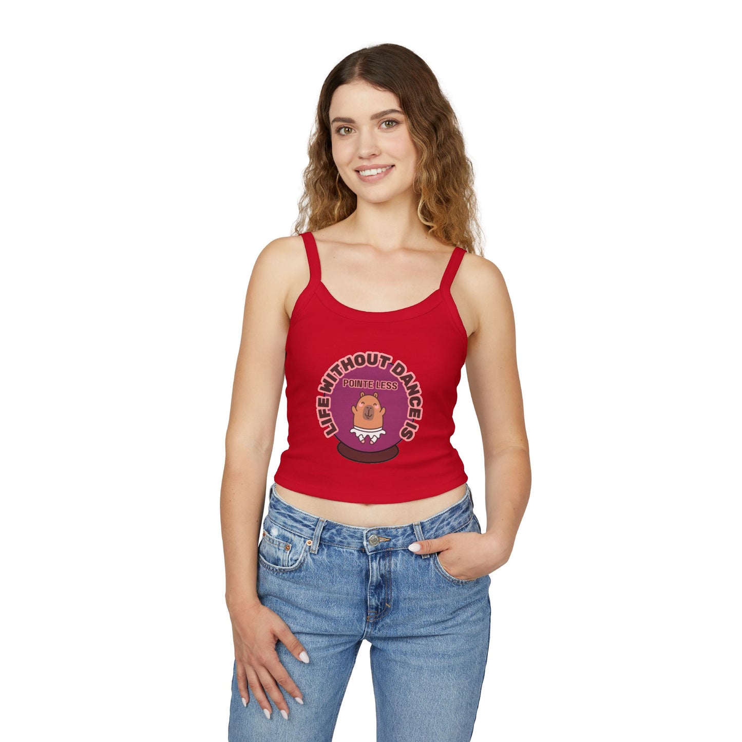 "Life Without Dance is Pointeless" Capybara Tank – Women's Spaghetti Strap Dance Top with Cute Animal Graphic