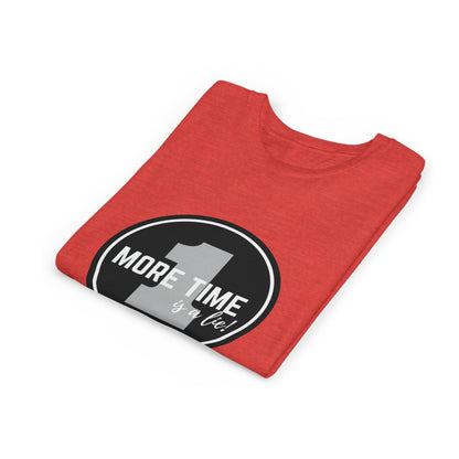 “One More Time is a Lie” Bold Emblem Dancer Graphic T-Shirt for Kids – Funny Dance Rehearsal Shirt - Youth Dance Tee