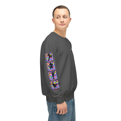 Levels Premium Collection Dance Crewneck Sweatshirt – Vibrant Unisex Streetwear Pullover with "Levels Pictures Textures" Front Text and Dancer Silhouettes on Sleeves