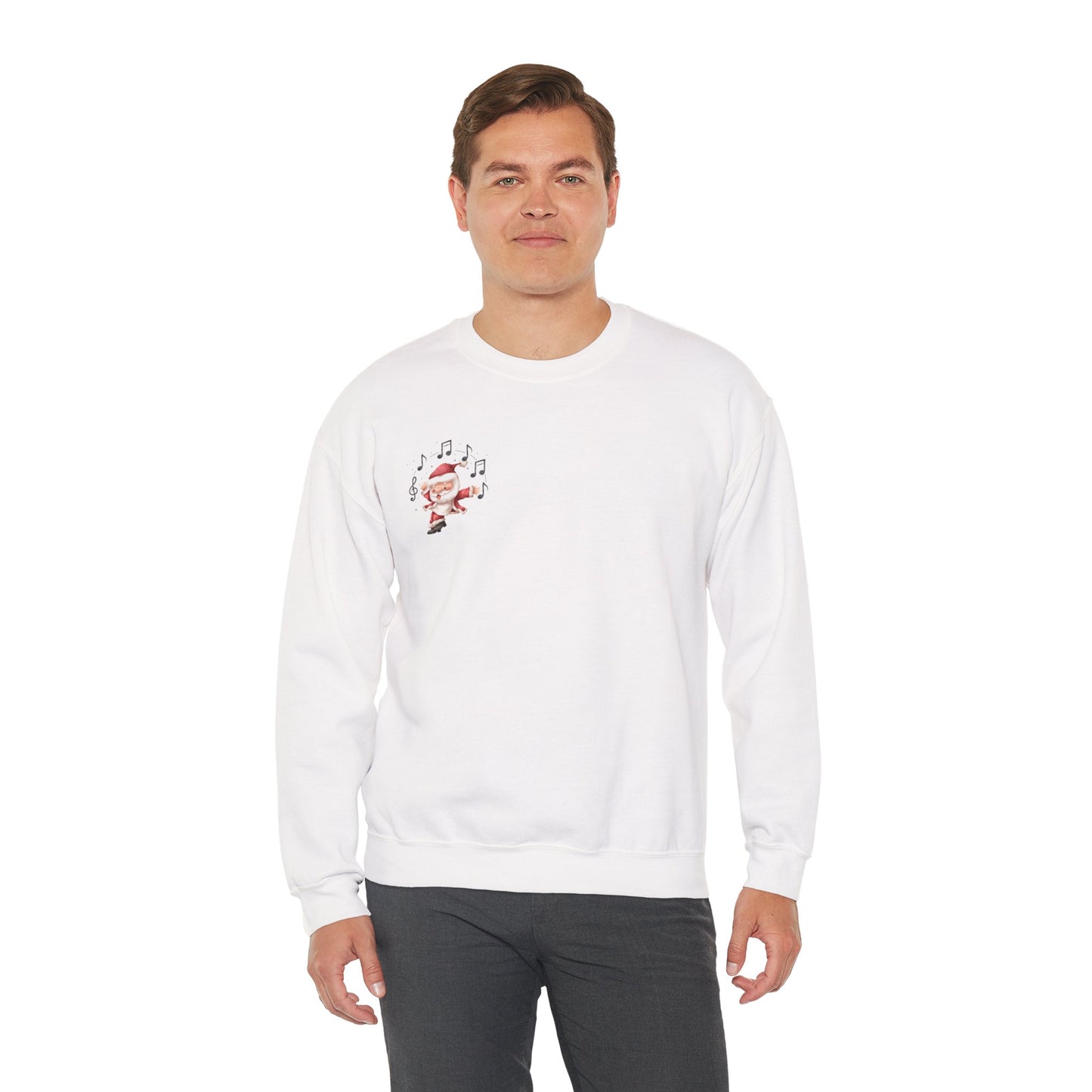 “5-eee and a 6-eee and a Ho, Ho, Ho”  ADULT SWEATSHIRT Unisex Heavy Blend Crewneck with Playful Dancing Santa Front & Back – Festive Christmas Dance Sweatshirt for Dancers & Studios
