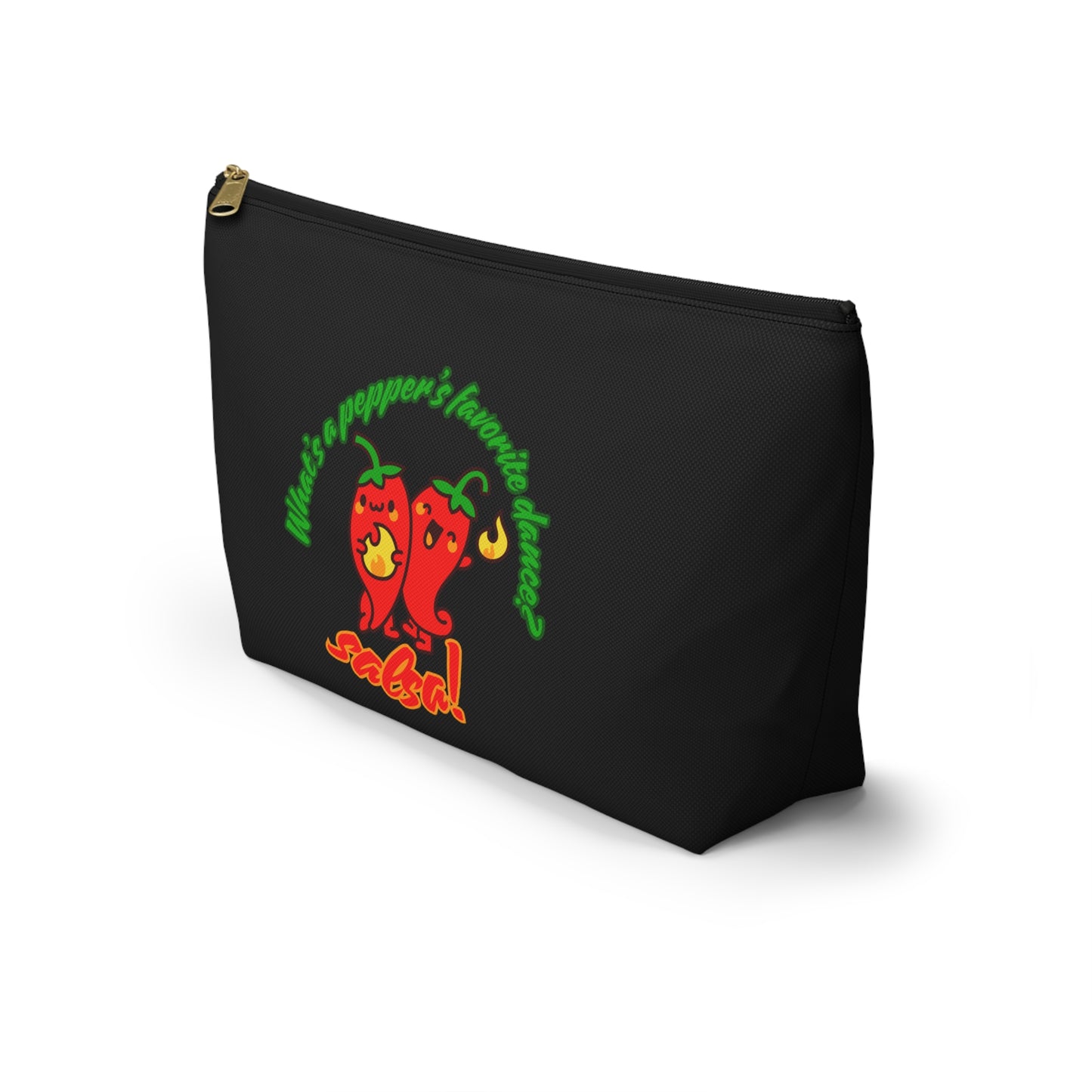 "What’s a Pepper’s Favorite Dance? Salsa!" Makeup Bag – Funny Dance Pun with Colorful Pepper Graphic – Cute Zipper Pouch for Cosmetics, Accessories & Gifts