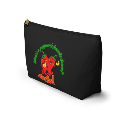 "What’s a Pepper’s Favorite Dance? Salsa!" Makeup Bag – Funny Dance Pun with Colorful Pepper Graphic – Cute Zipper Pouch for Cosmetics, Accessories & Gifts