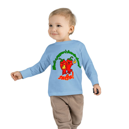 "What Is a Pepper's Favorite Dance? Salsa!" Toddler Dance T-Shirt – Cute Pepper Pun Graphic Long Sleeve Tee for Kids