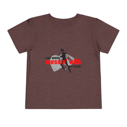 “Ain’t Nobody Messin’ With My Click” Toddler Short Sleeve T-Shirt – Tap Dance Graphic Tee with Tap Dancer Design for Kids