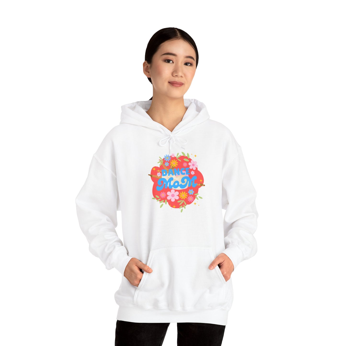 "Dance Mom" Superhero Hoodie – Floral Front Graphic & Fun Back Design | Unisex Hooded Sweatshirt for Proud Dance Parents