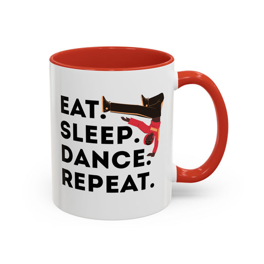 "Eat Sleep Dance Repeat" Accent Coffee Mug – Bold B-Boy Graphic Ceramic Mug for Hip Hop Dancers