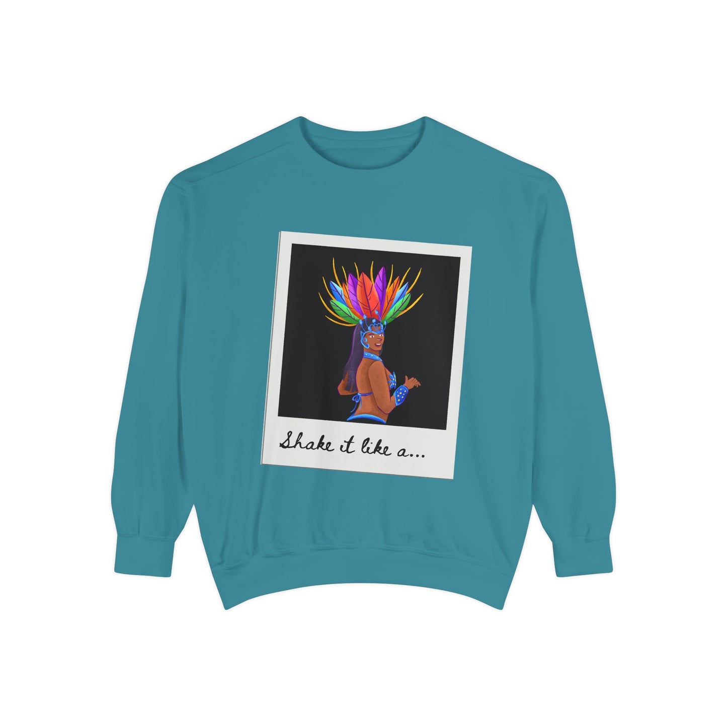 "Shake It Like a..." Unisex Lightweight Crewneck Sweatshirt – Carnival-Inspired Samba Dancer Graphic Pullover for Dance Lovers & Festival Vibes
