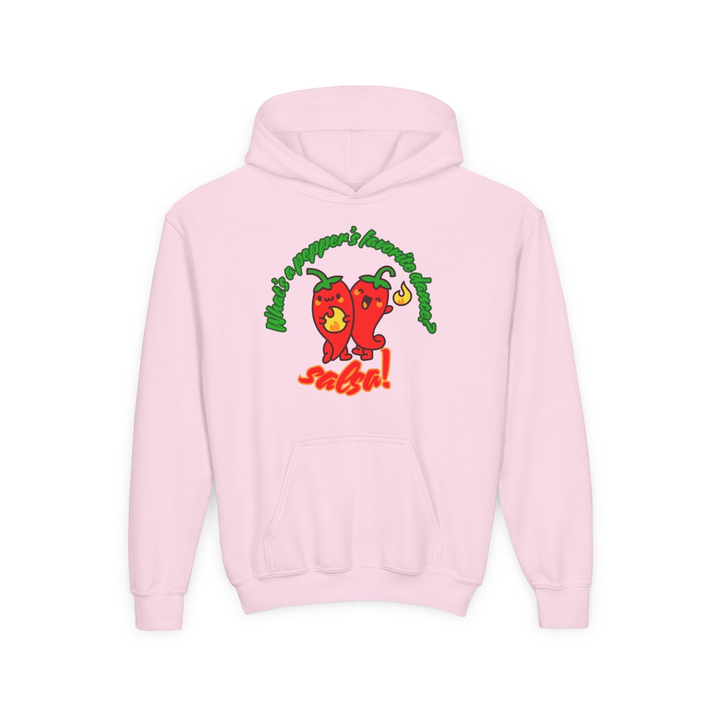 "What’s a Pepper’s Favorite Dance? Salsa!" Youth Hooded Sweatshirt – Funny Dance Pun Pepper Graphic Hoodie for Kids and Teens