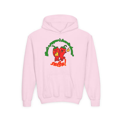 "What’s a Pepper’s Favorite Dance? Salsa!" Youth Hooded Sweatshirt – Funny Dance Pun Pepper Graphic Hoodie for Kids and Teens