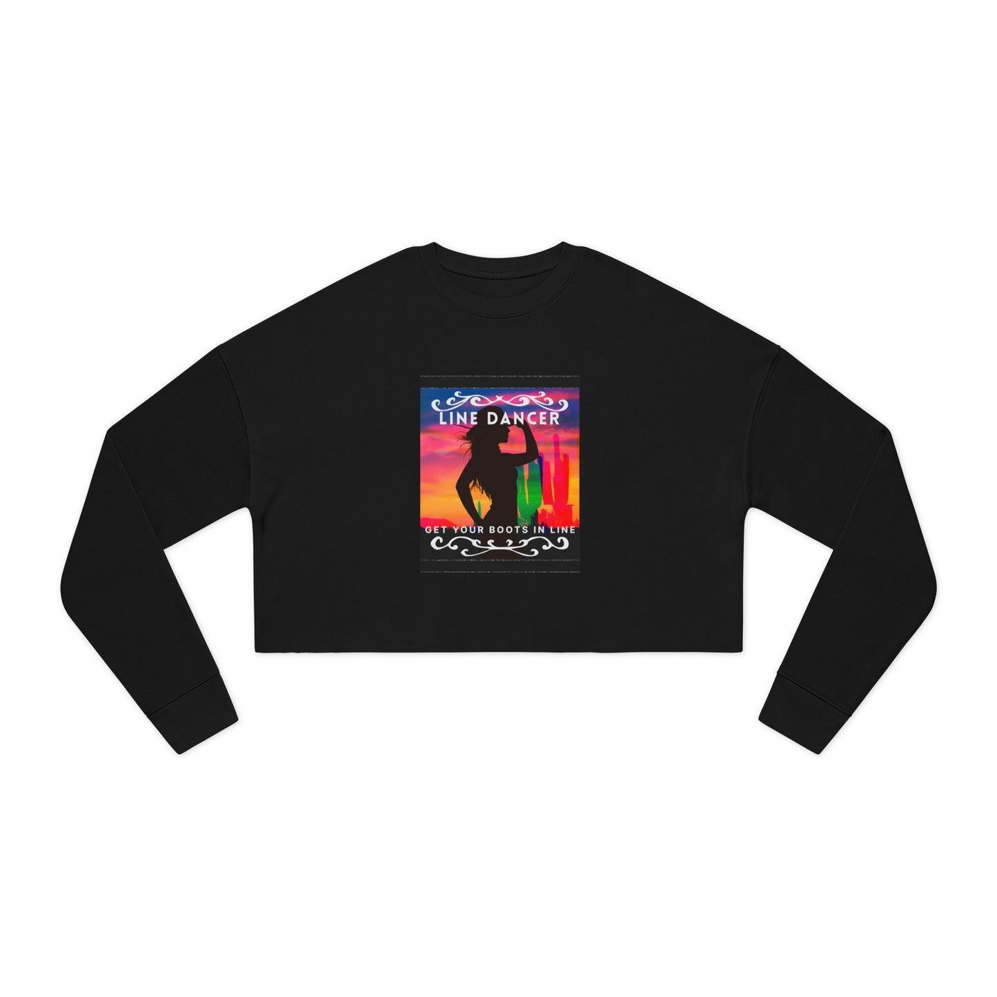 "Line Dancer, Get Your Boots in Line" Western-Inspired Graphic – Women’s Cropped Fleece Sweatshirt