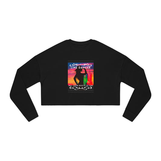"Line Dancer, Get Your Boots in Line" Western-Inspired Graphic – Women’s Cropped Fleece Sweatshirt