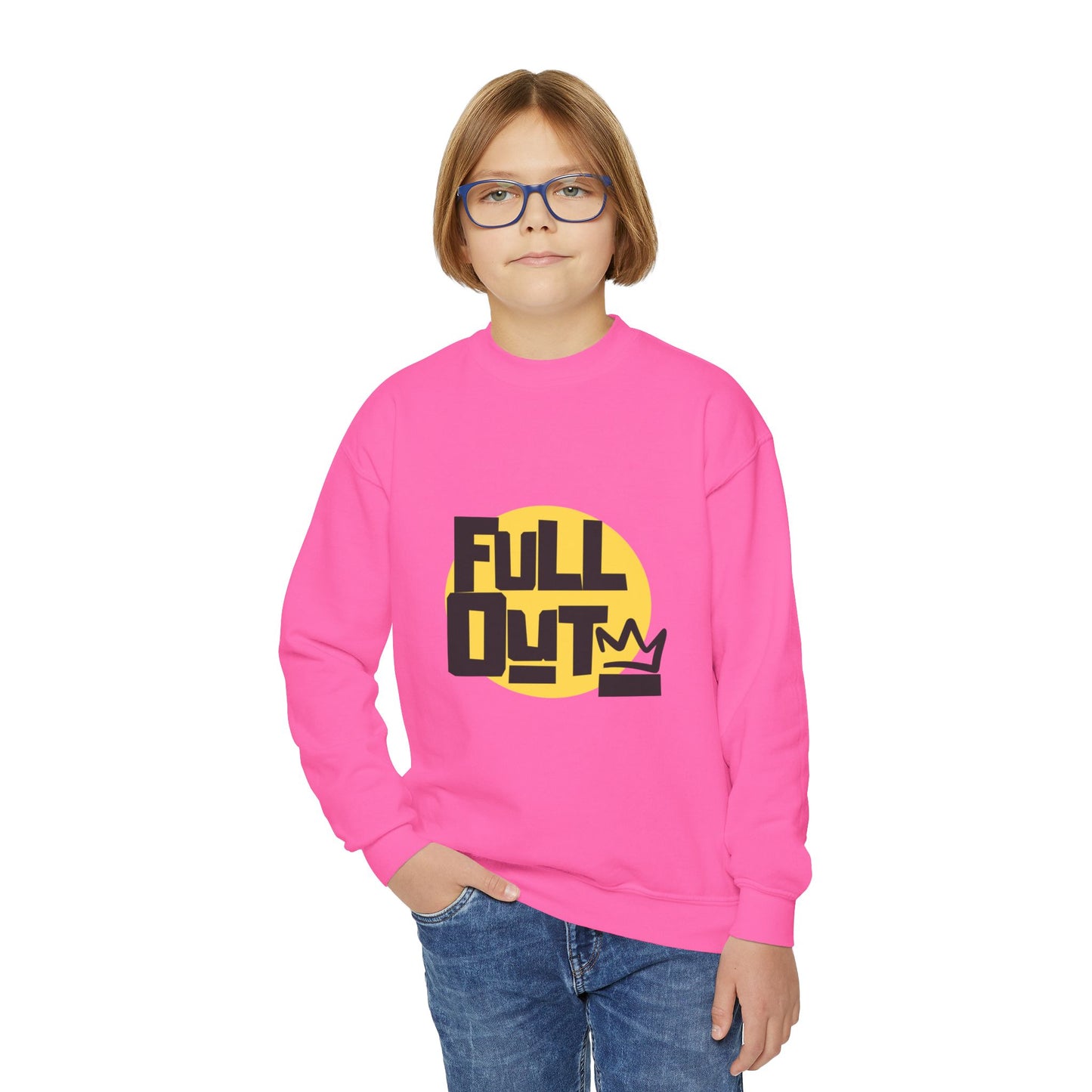 "Full Out" Youth Crewneck Sweatshirt – Bold Streetwear-Inspired Dance Graphic Pullover for Kids and Teens