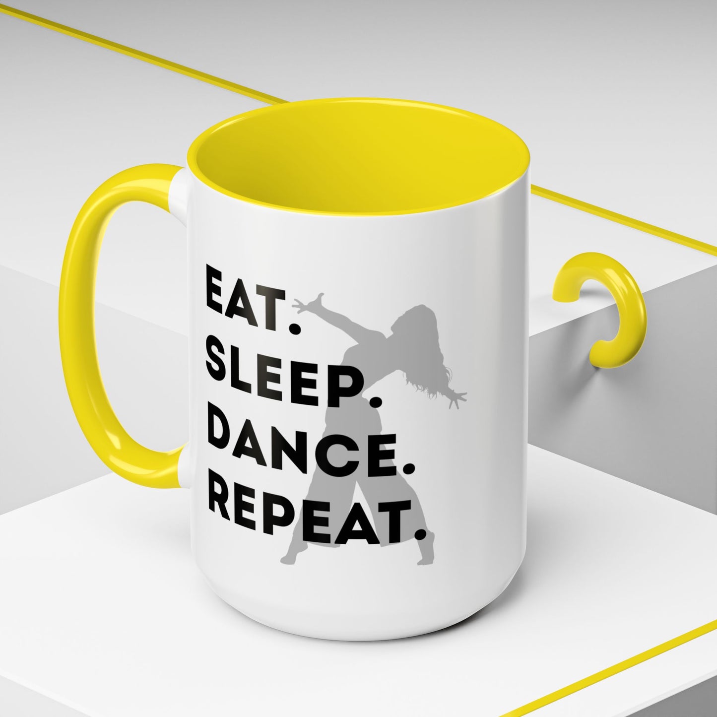 "Eat Sleep Dance Repeat" Accent Coffee Mug – Gray Dancer Graphic Ceramic Mug for Dance Lovers