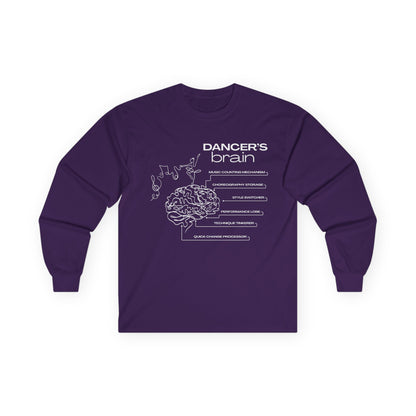 “Dancer’s Brain” Unisex Long Sleeve Tee – Funny Ballet & Dance Graphic Shirt with Labeled Brain Design + Optional Name or Studio Personalization