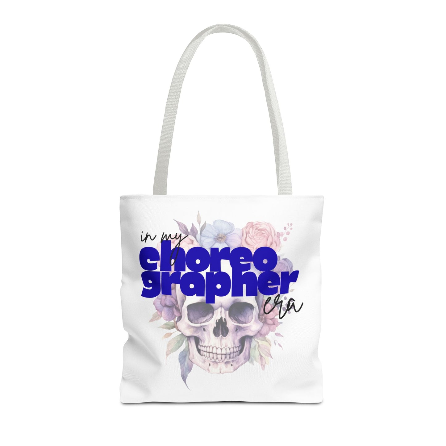 In My Choreographer Era Tote Bag with Colored Handles – Pastel Floral Skull Dance-Inspired Carryall