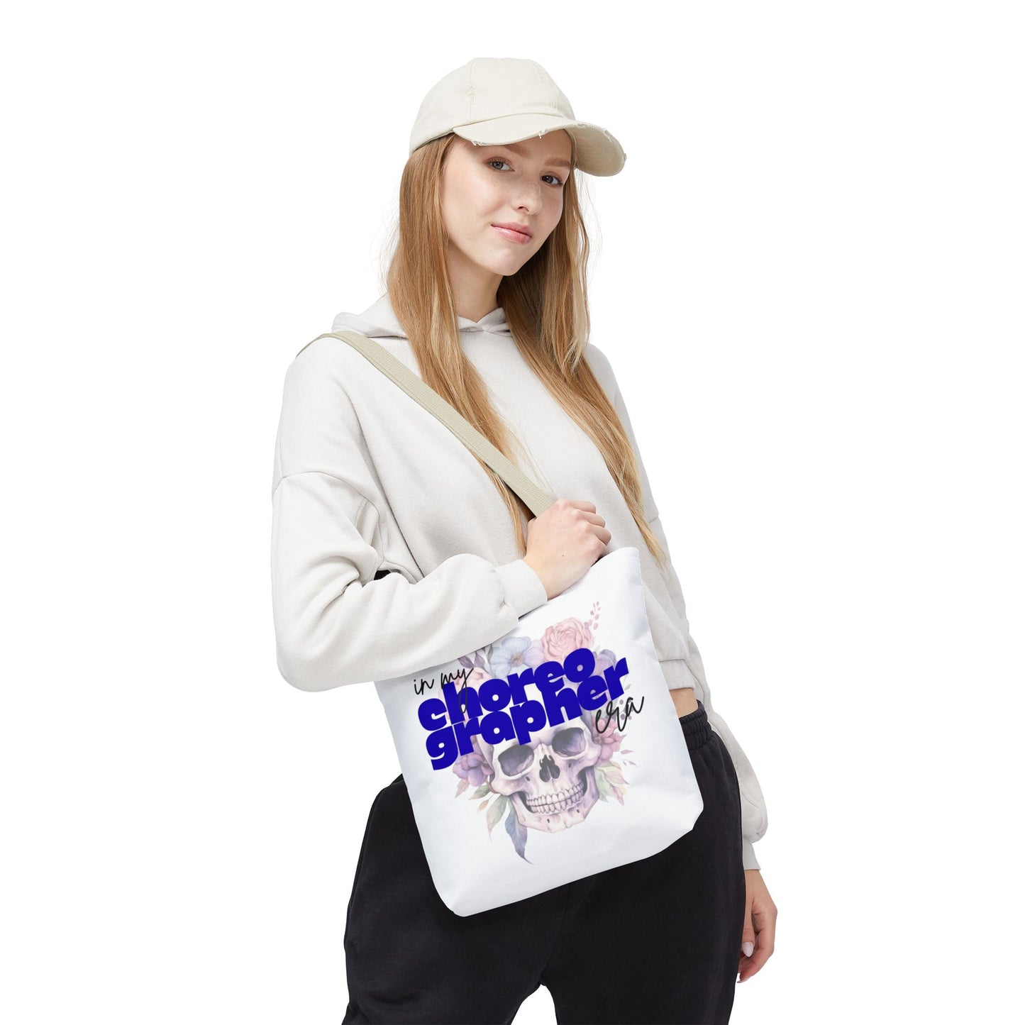 In My Choreographer Era Tote Bag with Colored Handles – Pastel Floral Skull Dance-Inspired Carryall