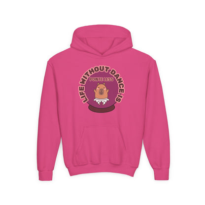 "Life Without Dance Is Pointeless" Youth Hooded Sweatshirt – Cute Dancing Capybara Graphic Hoodie for Kids and Teens