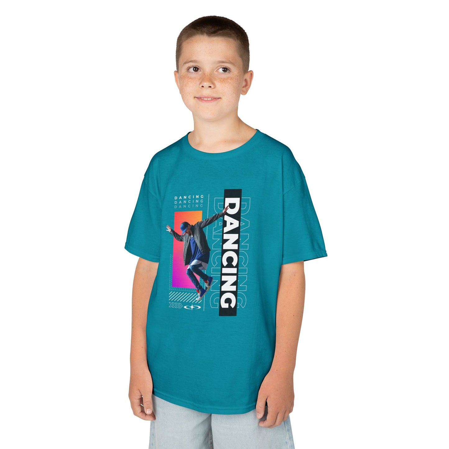 “Dancing” Youth Short Sleeve T-Shirt – Streetwear-Inspired Male Dancer Graphic – Stylish Kids Dance Apparel Tee