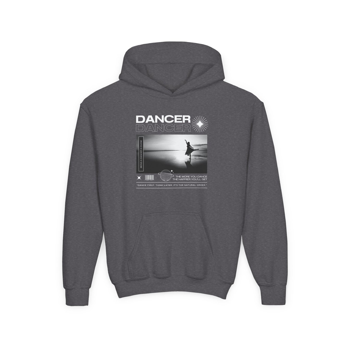 “Dancer” Arabesque on the Beach Graphic | Unisex Youth Hoodie – Streetwear-Inspired Ballet Dance Hoodie for Kids & Young Dancers