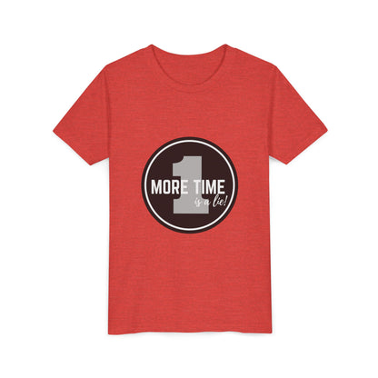 “One More Time is a Lie” Bold Emblem Dancer Graphic T-Shirt for Kids – Funny Dance Rehearsal Shirt - Youth Dance Tee