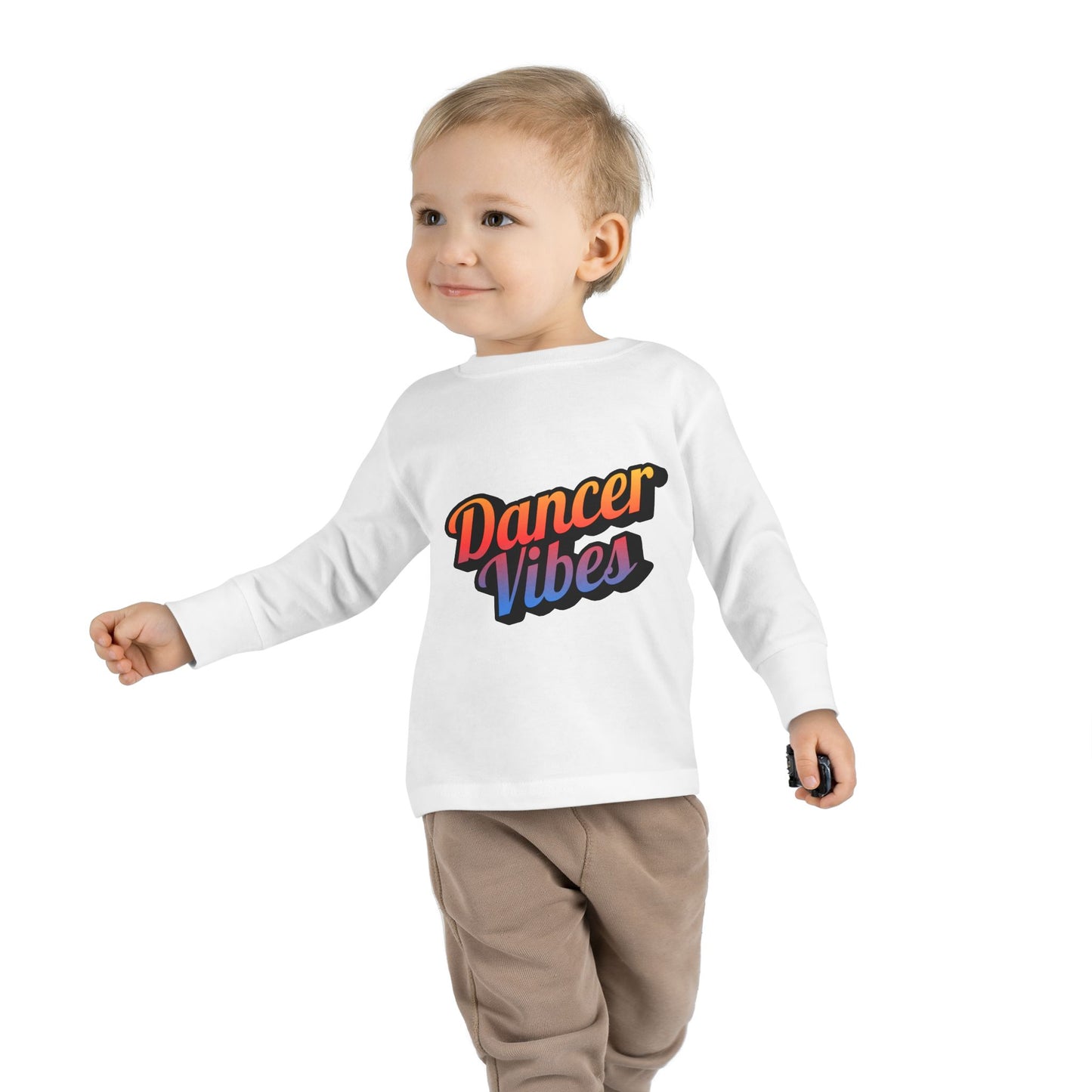 "Dancer Vibes" Toddler Dance T-Shirt – Colorful Text Graphic Long Sleeve Tee for Kids
