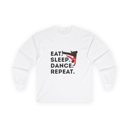 "Eat, Sleep, Dance, Repeat" Unisex Long Sleeve Tee – Bold B-Boy Dance Graphic Shirt for Hip-Hop Dancers & Street Style Lovers